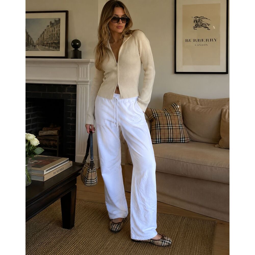 Burberry London White Sweatpants Trousers Pants Women's Size Medium